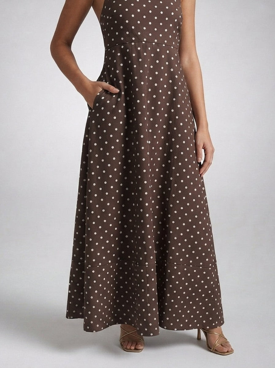 Women's Polka Dot Square Neck Spaghetti Strap Summer Maxi Dress
