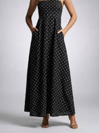 Women's Polka Dot Square Neck Spaghetti Strap Summer Maxi Dress