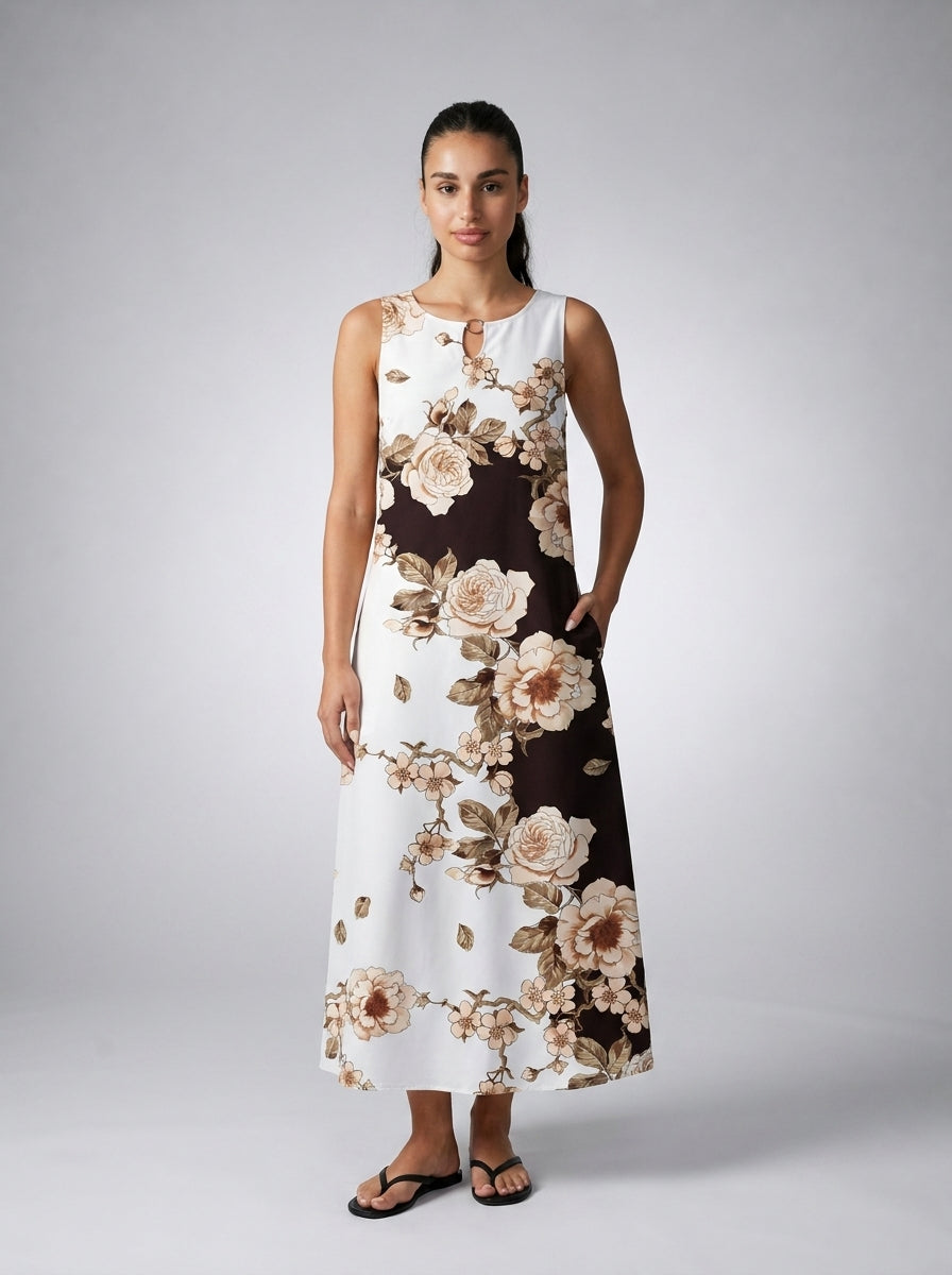 Women's Sleeveless Floral Print Midi Dress