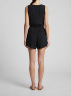 Women's Sleeveless Playsuit with Zip Front and V-Neck
