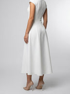 Women's Square Neck Cap Sleeve A-Line Occasion Midi Dress