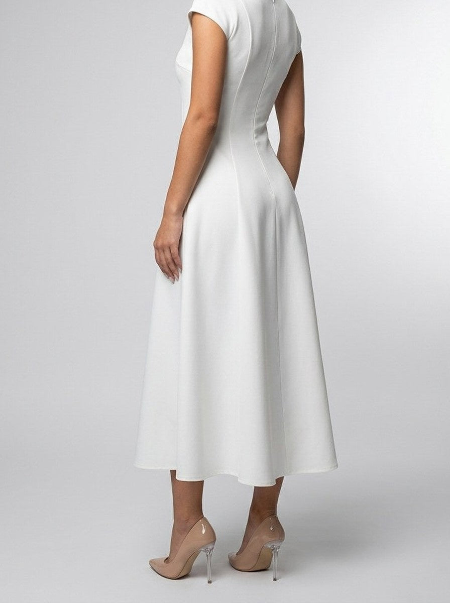 Women's Square Neck Cap Sleeve A-Line Occasion Midi Dress