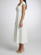 Women's Square Neck Cap Sleeve A-Line Occasion Midi Dress