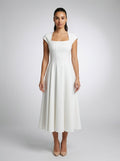 Women's Square Neck Cap Sleeve Midi Dress