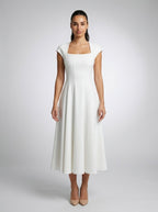 Women's Square Neck Cap Sleeve Midi Dress