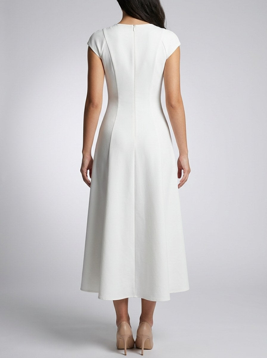 Women's Square Neck Cap Sleeve Midi Dress