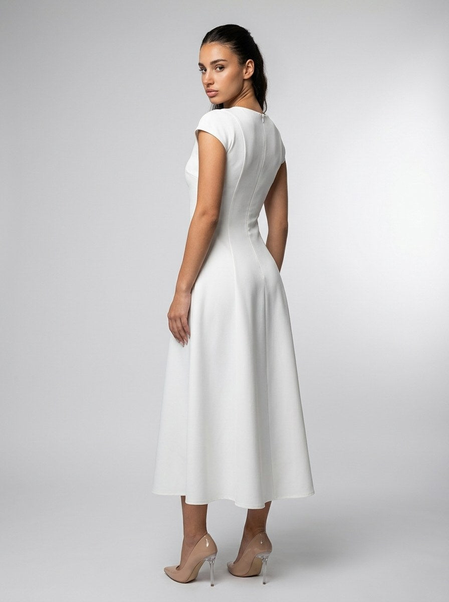 Women's Square Neck Cap Sleeve Midi Dress