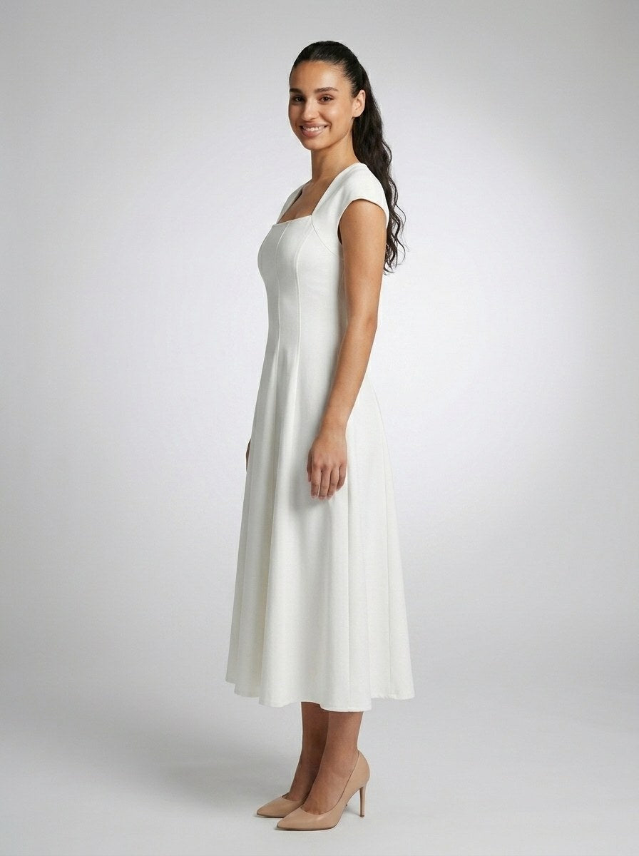 Women's Square Neck Cap Sleeve Midi Dress
