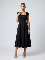 Women's Square Neck Cap Sleeve Midi Dress