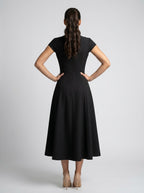 Women's Square Neck Cap Sleeve Midi Dress
