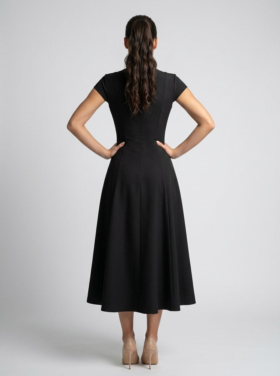 Women's Square Neck Cap Sleeve Midi Dress