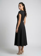 Women's Square Neck Cap Sleeve Midi Dress