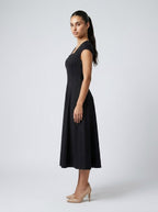 Women's Square Neck Cap Sleeve Midi Dress