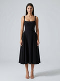 Women's Square Neck Sleeveless A-Line Midi Dress