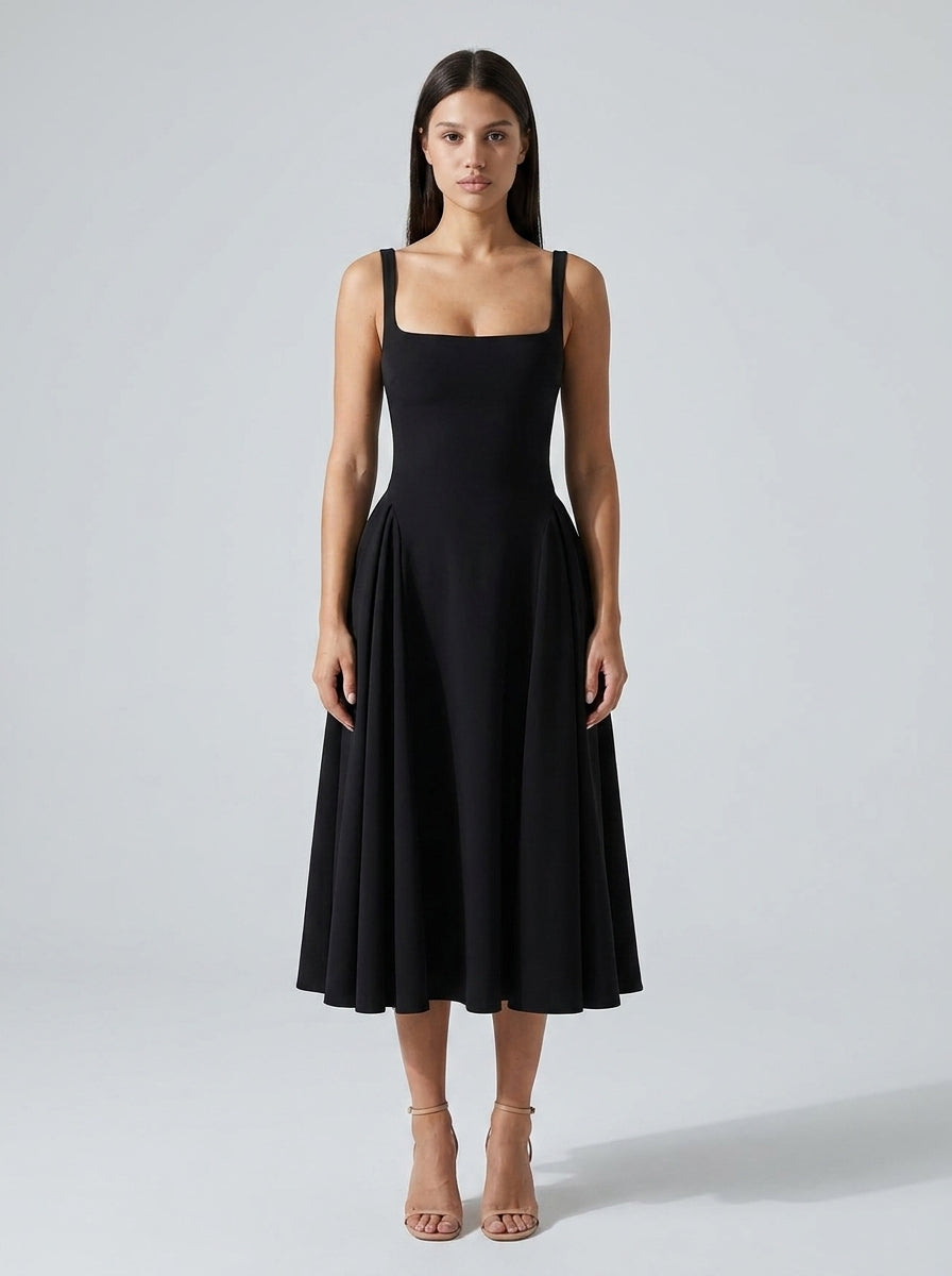 Women's Square Neck Sleeveless A-Line Midi Dress
