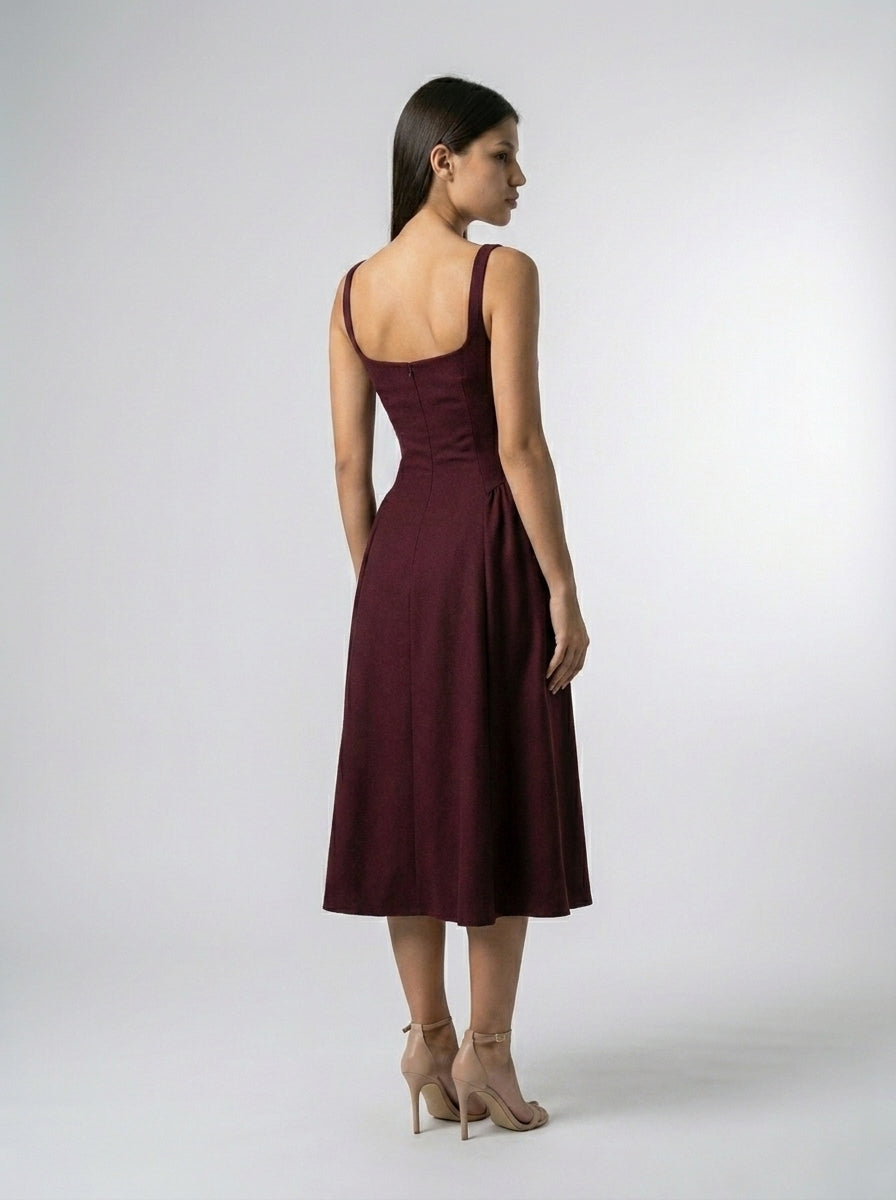 Women's Square Neck Sleeveless A-Line Midi Dress