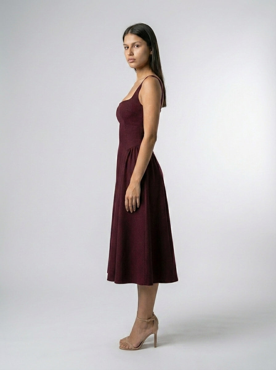 Women's Square Neck Sleeveless A-Line Midi Dress