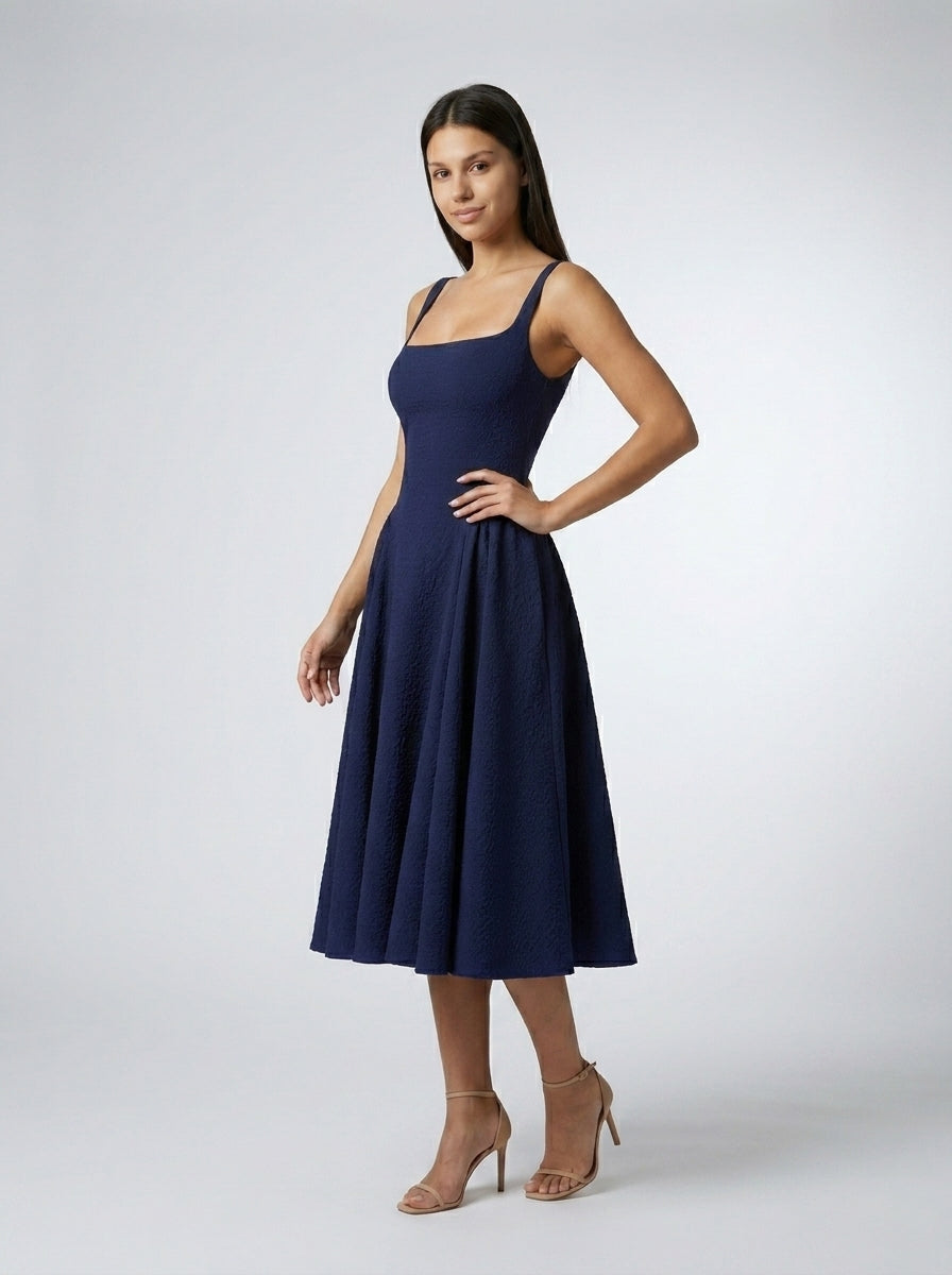 Women's Square Neck Sleeveless A-Line Midi Dress