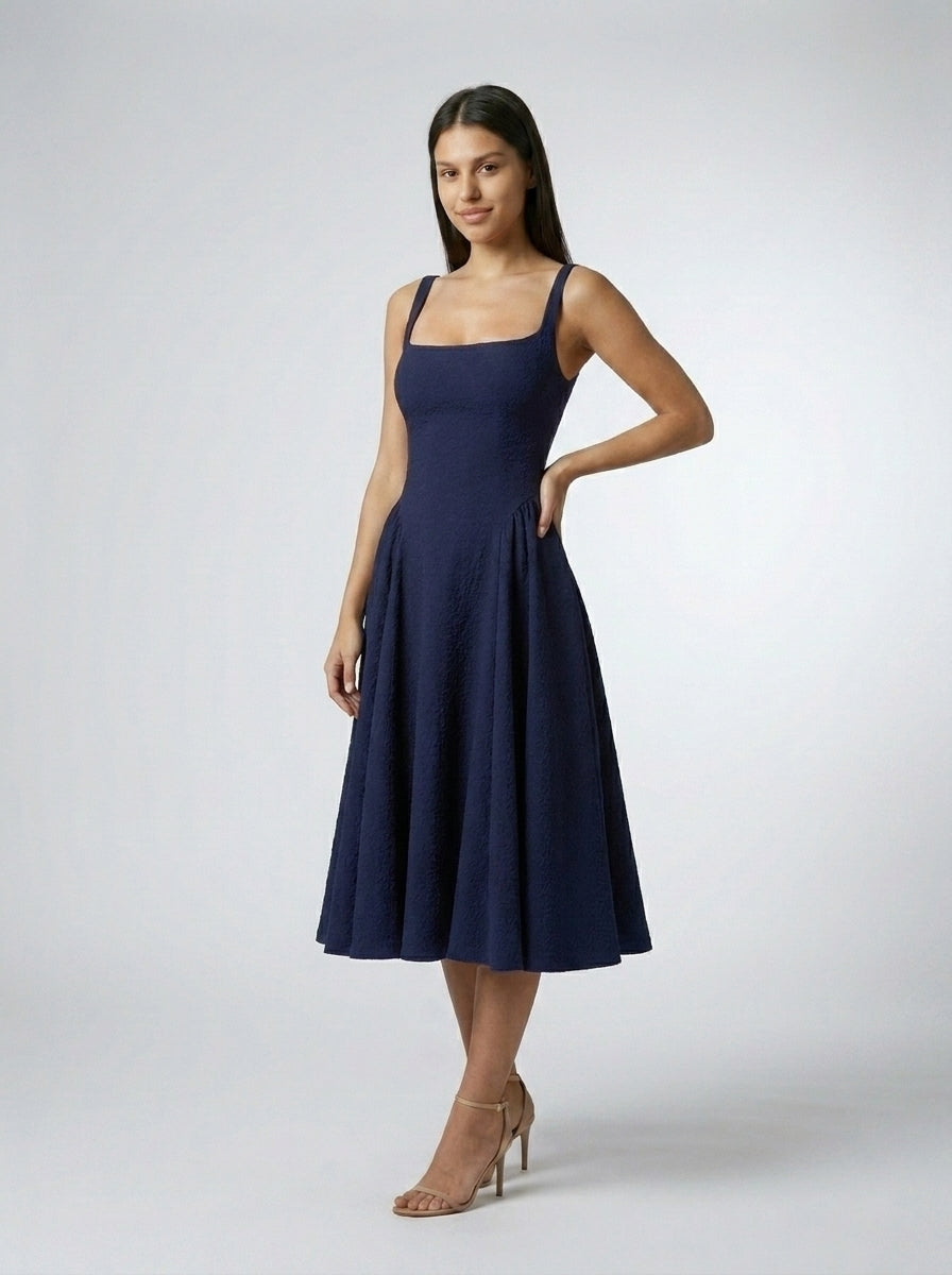 Women's Square Neck Sleeveless A-Line Midi Dress