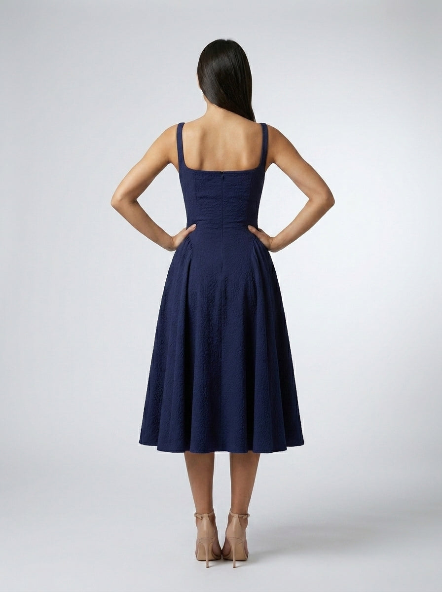 Women's Square Neck Sleeveless A-Line Midi Dress