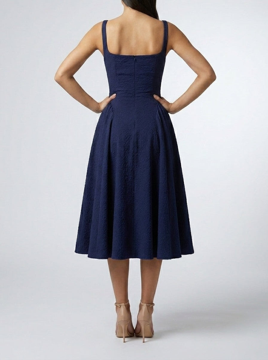 Women's Square Neck Sleeveless A-Line Occasion Midi Dress