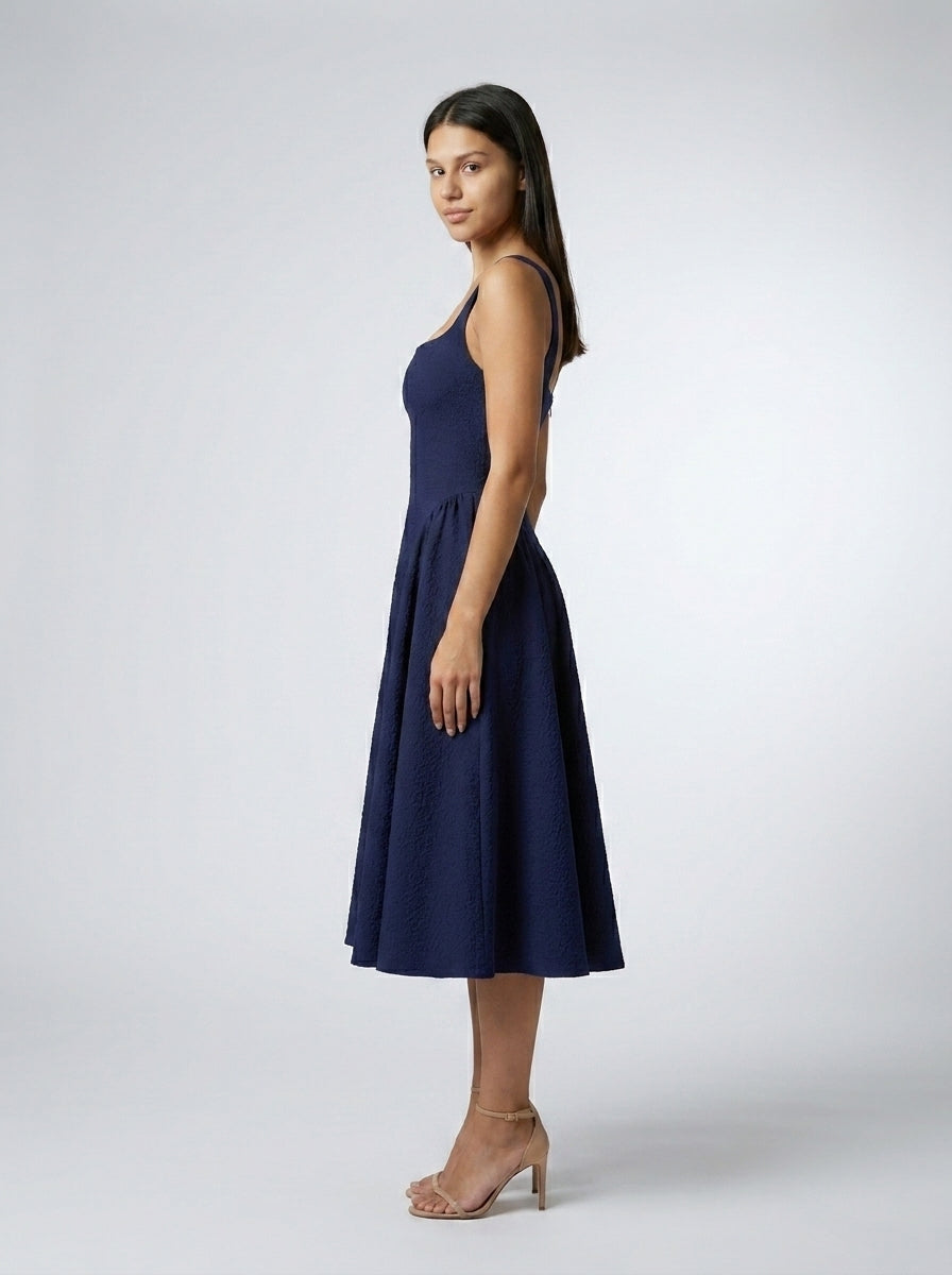 Women's Square Neck Sleeveless A-Line Midi Dress