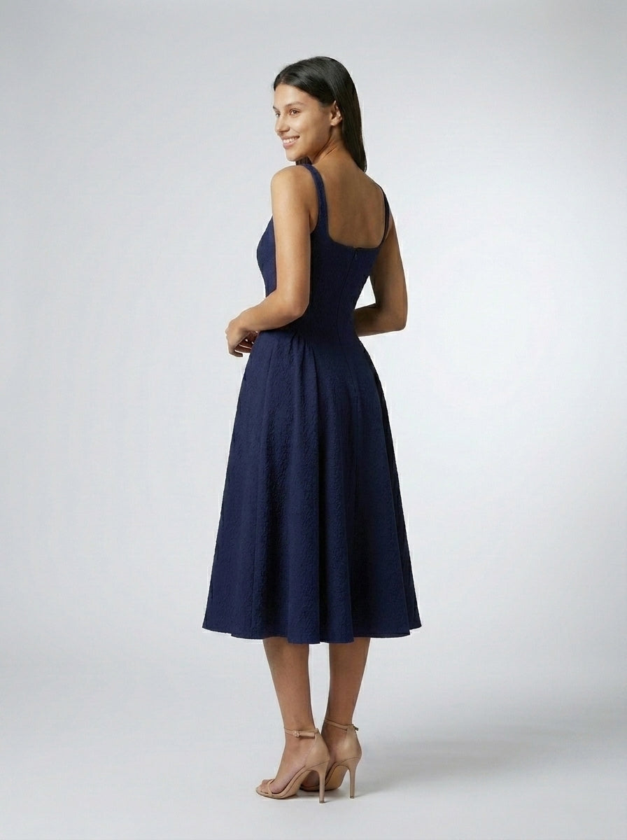 Women's Square Neck Sleeveless A-Line Midi Dress