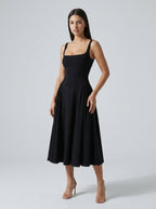 Women's Square Neck Sleeveless A-Line Midi Dress