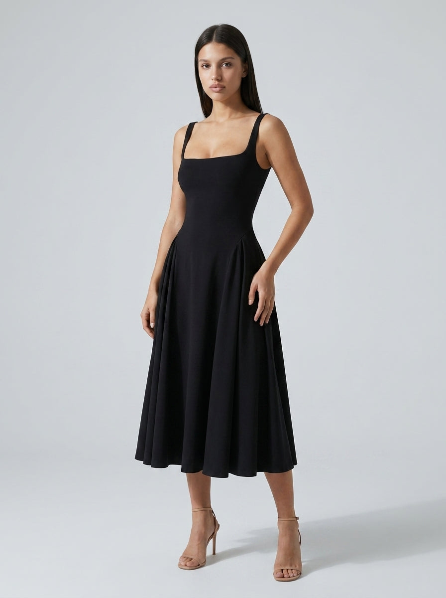 Women's Square Neck Sleeveless A-Line Midi Dress