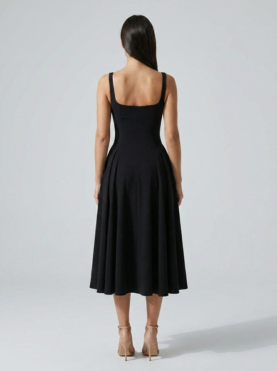 Women's Square Neck Sleeveless A-Line Midi Dress