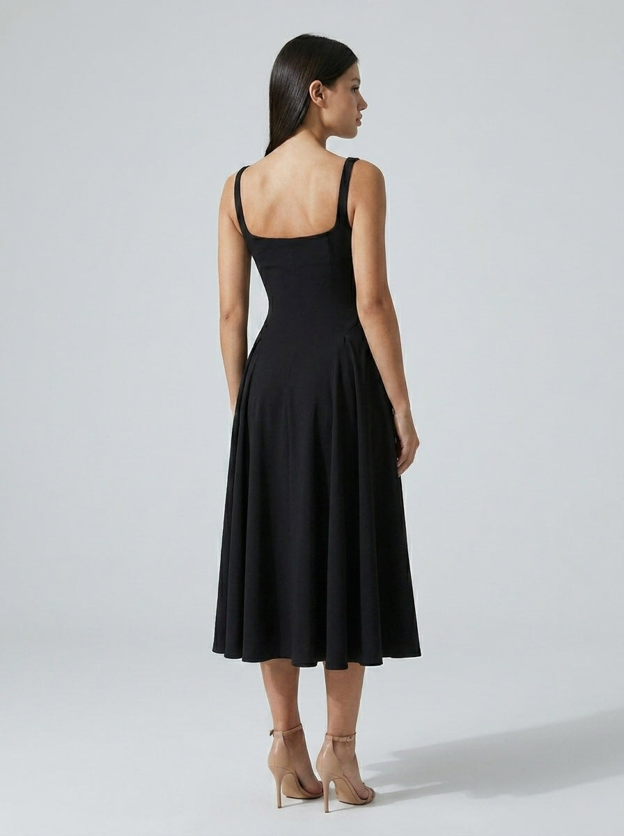 Women's Square Neck Sleeveless A-Line Midi Dress