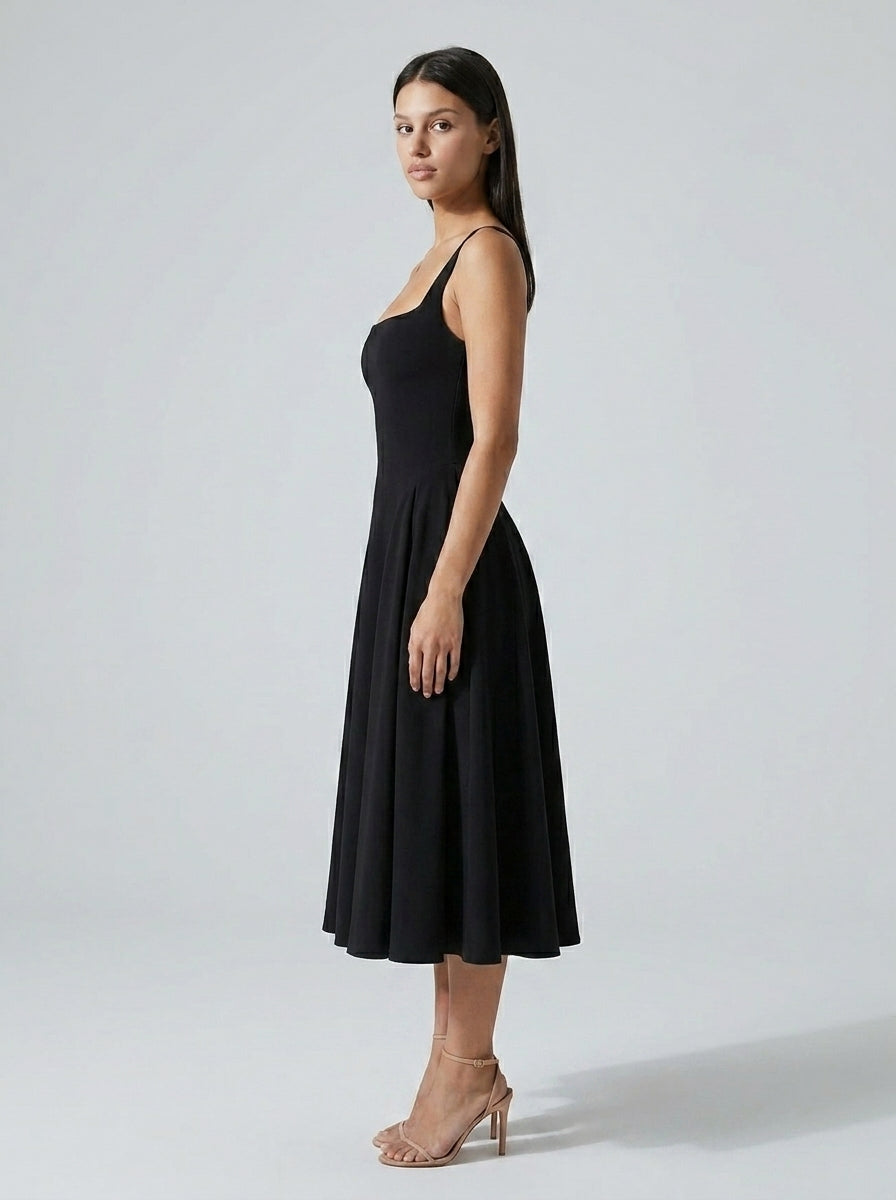 Women's Square Neck Sleeveless A-Line Midi Dress