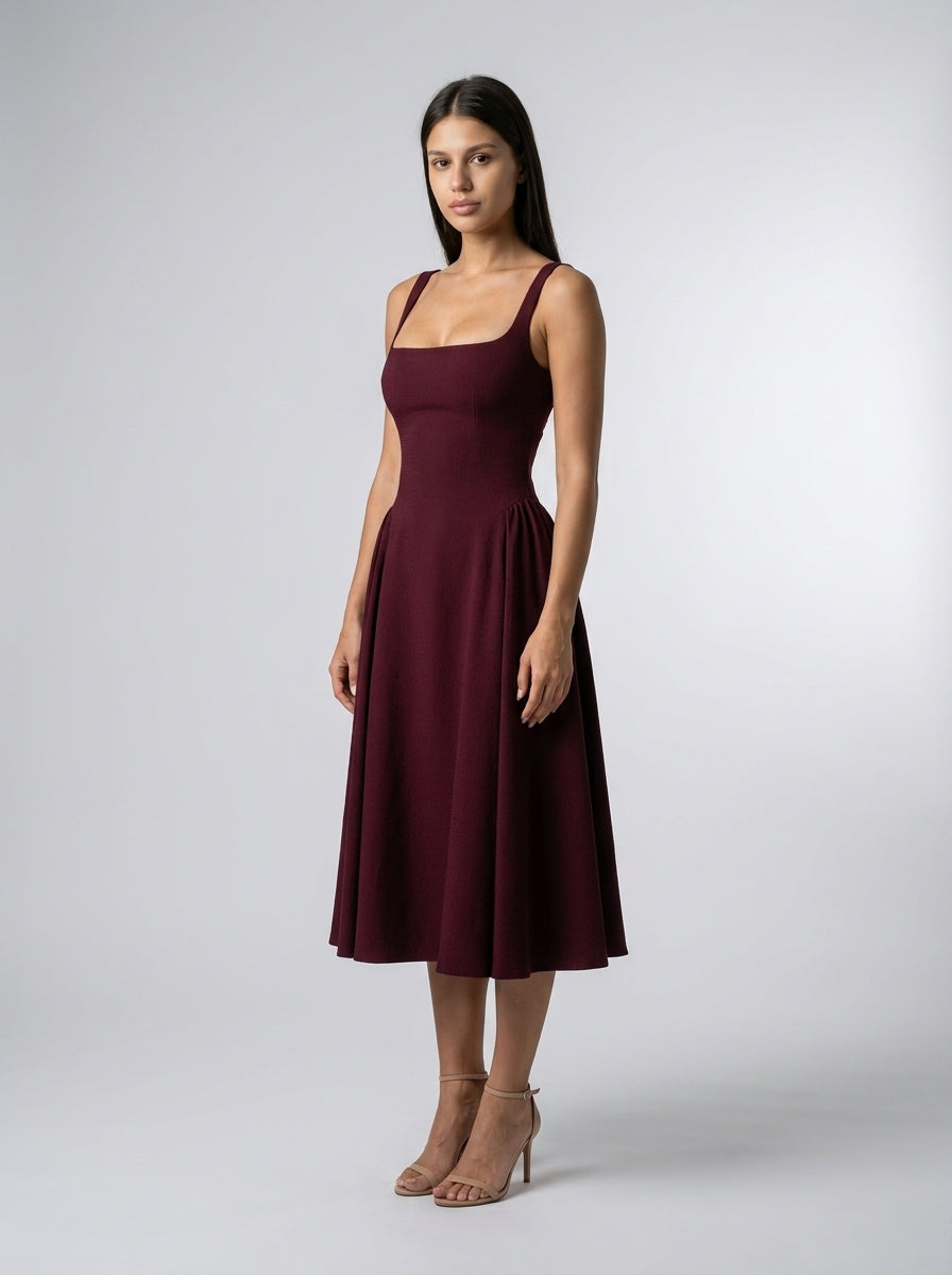 Women's Square Neck Sleeveless A-Line Midi Dress