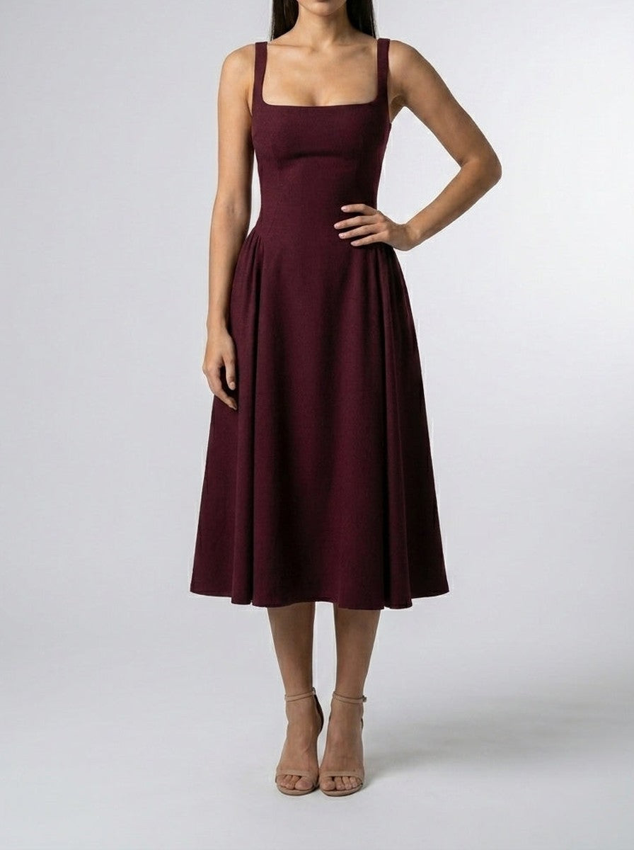 Women's Square Neck Sleeveless A-Line Occasion Midi Dress