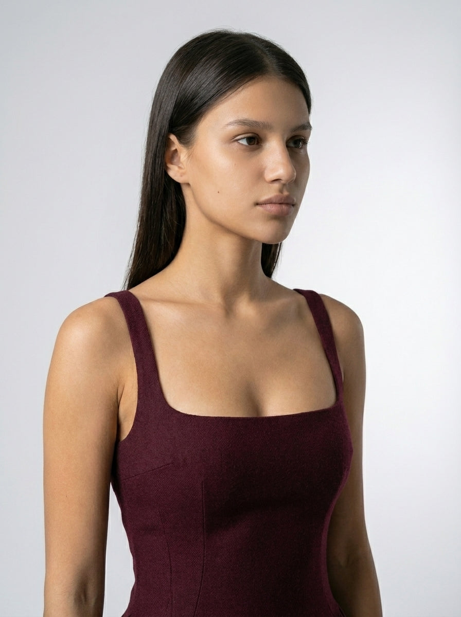 Women's Square Neck Sleeveless A-Line Midi Dress