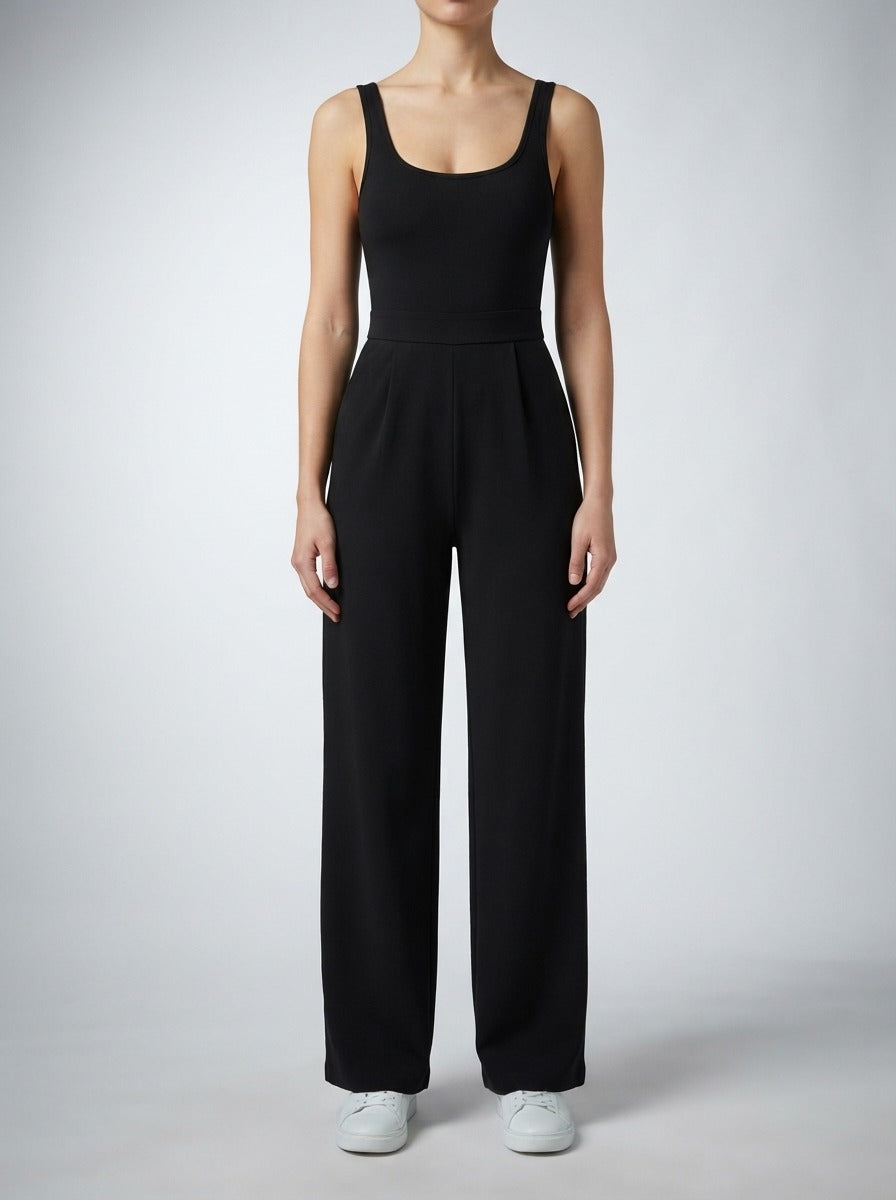 Women's Square Neck Wide Leg Jumpsuit with Pockets