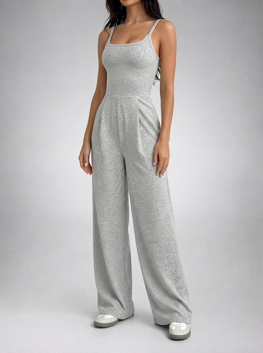 Women's Square Neck Wide Leg Jumpsuit with Pockets