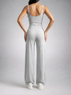 Women's Square Neck Wide Leg Jumpsuit with Pockets