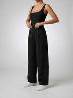 Women's Square Neck Wide Leg Jumpsuit with Pockets