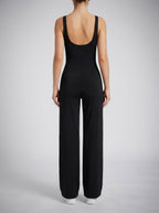Women's Square Neck Wide Leg Jumpsuit with Pockets