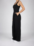 Women's Square Neck Wide Leg Jumpsuit with Pockets