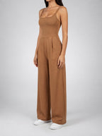 Women's Square Neck Wide Leg Jumpsuit with Pockets