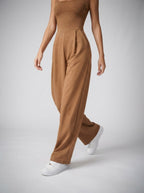 Women's Square Neck Wide Leg Jumpsuit with Pockets