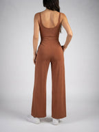 Women's Square Neck Wide Leg Jumpsuit with Pockets