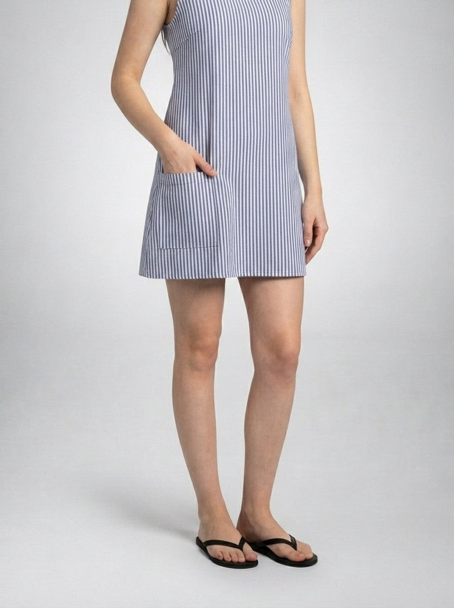 Women's Striped A-Line Knee Length Dress with Scoop Neck