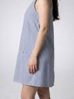 Women's Striped A-Line Knee Length Dress with Scoop Neck