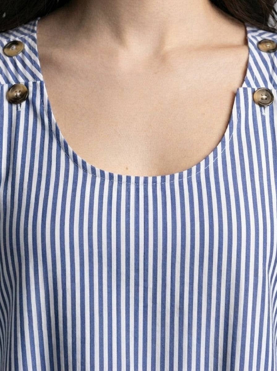 Women's Striped A-Line Knee Length Dress with Scoop Neck