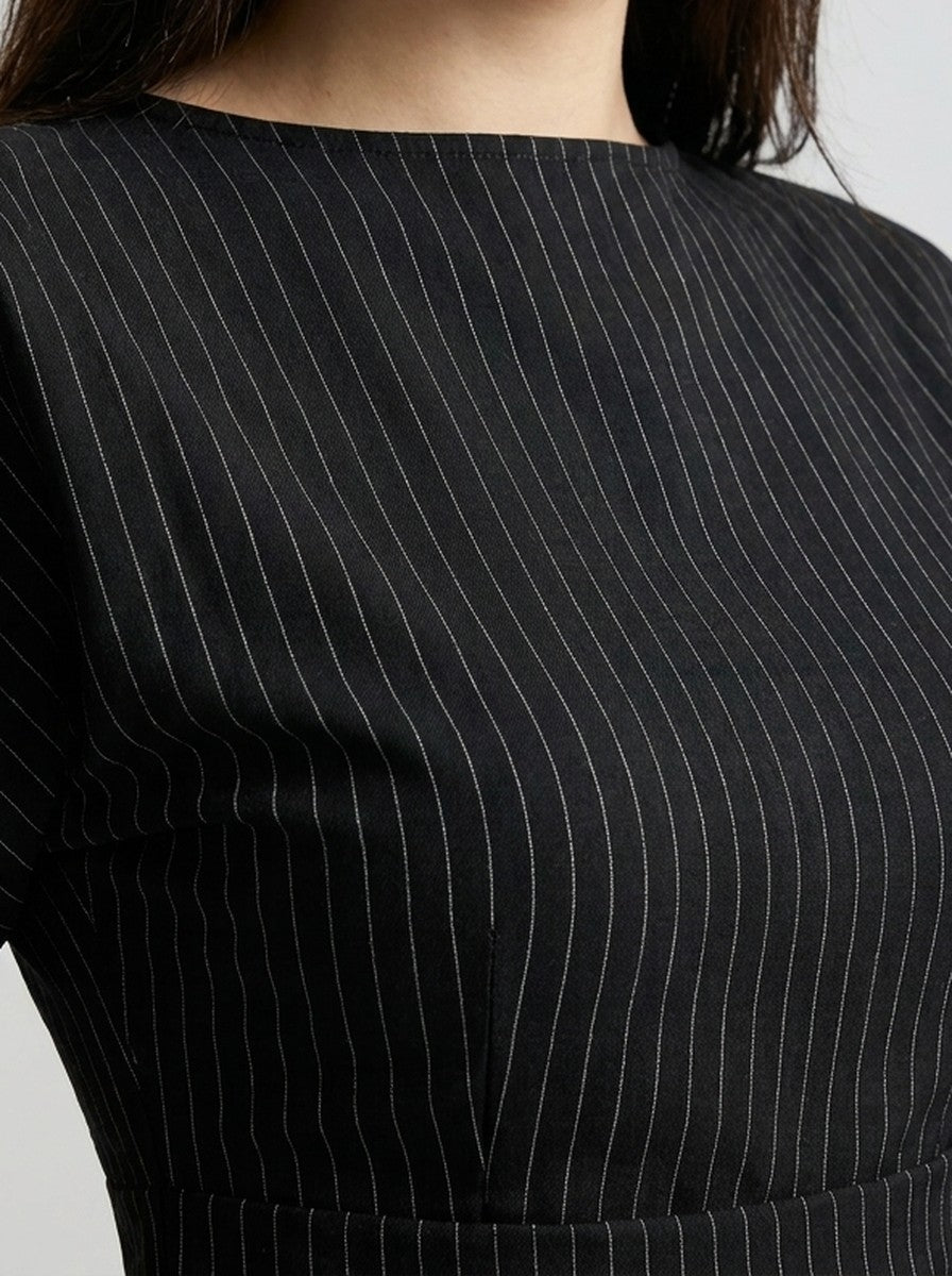 Women's Striped Boat Neck Short Sleeve Ruched Wedding Guest Maxi Dress