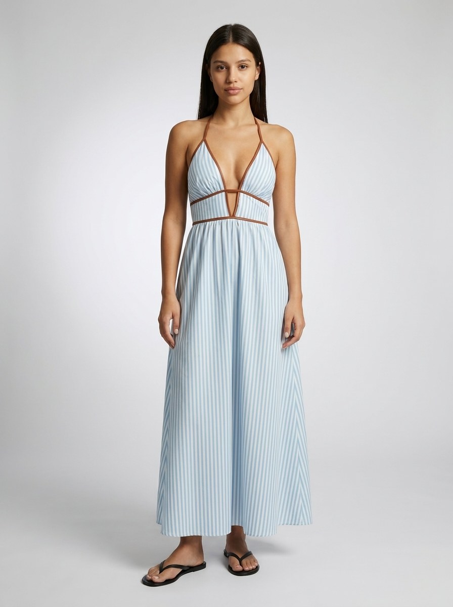 Women's Striped Halter Neck Maxi Dress