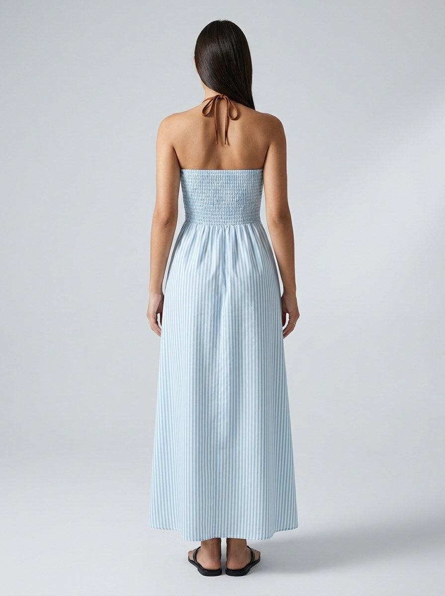 Women's Striped Halter Neck Maxi Dress